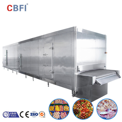 Tunnel-Gefrierschrank-Gefriehrmaschine PLC IQF für Frucht-Gemüse-Hühnerfisch-Garnelen-Teigwaren-Geflügel